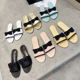 brand Camellia Flower Designer Slippers Bowknot Fashion Italy Luxury Slides Sandals For Womens Ladies Youth Summer Sliders Shoes Flat Leather Mules