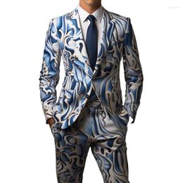 Men's Suits Fashion Printed Slim Fit Suit Clothing 2024 Men Wedding Prom Party Nightclub Dress Blazers Jacket And Trousers