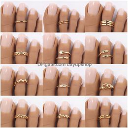 Toe Rings Fashion Ring For Women Girl 18K Gold Plated Jewellery Small Size Adjustable Open Tail Stacking Summer Beach Foot Drop Delivery Otdtq