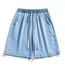 Mens summer lightweight denim shorts mens street clothing Trousers elastic waist 240516