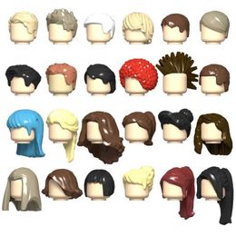 Other Toys 1 urban character hair building block character head part for men and girls boy head brown black hair style DIY building blocks for ch