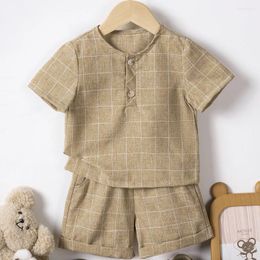 Clothing Sets Summer Fallow Plaid Double-button Short-sleeved Shorts Suit Fashionable Child Boy Style