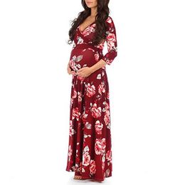 Maternity Dresses 2023 Womens Pregnancy Fashion Elegant V-Neck Short Sleeve Dress Maternity Dresses for Photo Shoot Pregnant Clothes Y240516