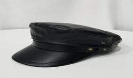Autumn And Winter Ladies Flat Top PU Leather Caps Black Hat Fashion Men039s Hats Warm Thick Cap Bone Navy Wide Brim3686071