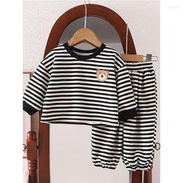 Clothing Sets Children's Striped Boys Round Neck Long-Sleeved Suit Spring Autumn Girls Fashion Casual Loose Cute 2-Piece 2-6 Years