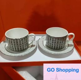 Luxury All-match Porcelain coffee cup and saucer bone Mug china mark mosaic design outline in gold tea cups and saucersset
