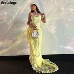 Party Dresses Sevintage Fairy Faint Yellow Mermaid Lace Saudi Arabic Prom Gowns Strapless Women Evening Outfits 2024