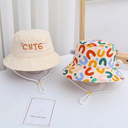 Children Cute Double Sided Bucket Hat Letter Embroidered Baby Boys Girls Sun Protection Cap Kids Outdoor Anti-sunburn Sun Hats 240516