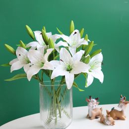 Decorative Flowers 1pc/38cm White Lily Artificial Silk Flower Bouquets DIY Garland Home Dining-Table Wedding Garden Decorations Fake