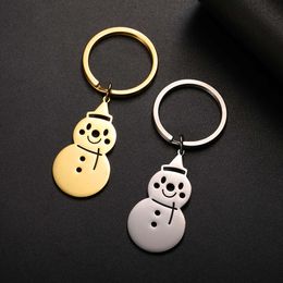 Hollow Lovely Snowman Stainless Steel Keychain Gold Colour Christmas Hat Bowknot Pendant Keychains For Women Men Jewellery