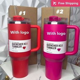 Us Stock Cosmo Pink 40oz Quencher Tumblers Parade Flamingo Target Red Stainless Steel Valentin stanliness standliness stanleiness standleiness staneliness 4CLH