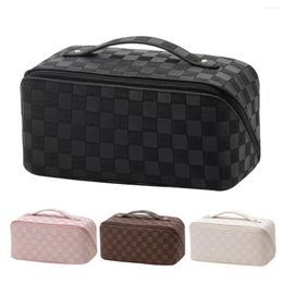 Cosmetic Bags Pu Leather Checkerboard Bag Large Capacity Multi-function Waterproof Makeup Organizer Box