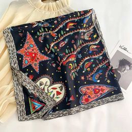 Bandanas Durag 90 * 90cm square scarf with diagonal silk feel for womens heads Shls and Wrs luxurious hair tree print neck scarf Bandana Pashmina J240516