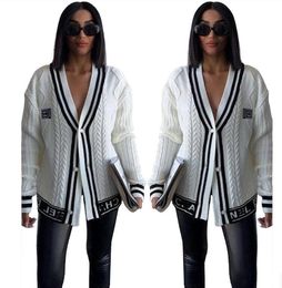 24CCSS loose fit luxury Women's Designer cardigan V-neck embroidery classic logos temperament black and white color matching jacket versatile sweater jackets