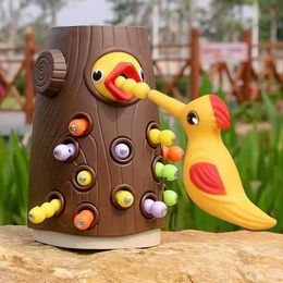 Kitchens Play Food Magnetic Woodpecker Catching Insects Montessori Bird Feeding Game Childrens Early Education Family Toys S24516