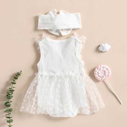 Girl's Dresses Infant Baby Girls Princess Romper Dress Summer Sleeveless 3D Flower Mesh Tulle Jumpsuit with Headband Sweet Newborn Bodysuits