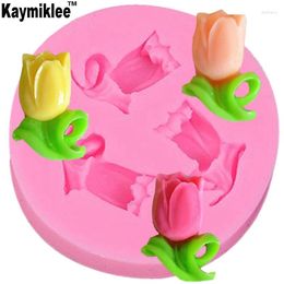 Baking Moulds Kaymiklee M012 Small Resin Tulips Silicone 3D Fondant Cake Lace Mold Tools Gumpaste Chocolate Mould For Decorating