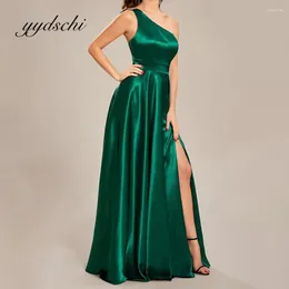 Party Dresses Deep Green Prom Dress Beauty Back Sweetheart Lace V-Neck Sleeveless Sexy Floor Length Split A-Line Satin For Women 2024