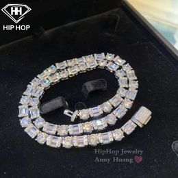 8Mm VVS Baguette Moissanite Mixed Chain Solid Sier Iced Out Diamond Tennis Necklace White Gold Women Gift