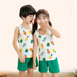 Clothing Sets Cute Summer Childrens Vest Shorts Set Cartoon Printed Sleeveless Vest Top Set Childrens Boys and Girls Cotton Pajamas 1-10 Years WX