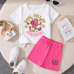 Clothing Sets 2PCS Summer Set Cute Flower Letter Pattern Top Baby Girls Short Sleeved Round Neck T-Shirt Casual Shorts Infants Children