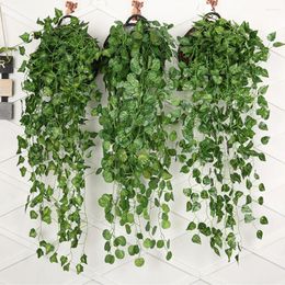 Decorative Flowers 90cm Artificial Plant Creeper Green Wall Hanging Vine Home Garden Decoration Rattan Wedding Party DIY Fake Wreath Leaves