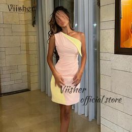 Party Dresses Viisher Short One Shoulder Prom Pleats Satin Evening Gowns Dubai Arabic Outfits Formal Dress