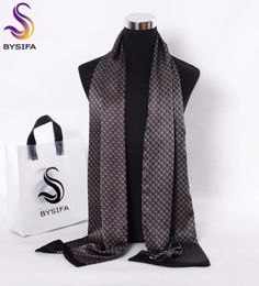 Scarves BYSIFA Black Red Long For Men Fashion Accessories Male Pure Silk Scarf Cravat Winter Flowers Pattern 19026cm5415111