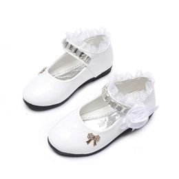 2021 New Flower Girls Spring Autumn Princess Lace Pu Leather Cute Bowknot Rhinestone for 3-11 Ages Toddler Shoes L2405 L2405