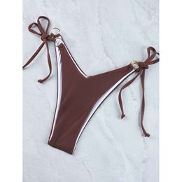 Sexy Micro Bikini 2024 Woman Swimsuit Brown Bandeau Ring Swimwear Women String Thong Bikinis Set Female Bathing Suit Beach Wear