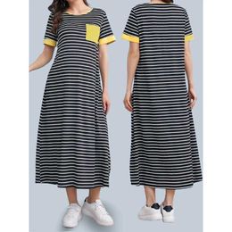 Maternity Dresses Strip Print Pregnancy Dress Summer Maternity Dress Women O-neck Short Sleeve Nursing Dress Causal Daily Maternity Clothes Y240516