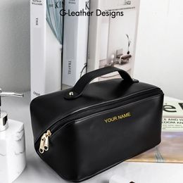 Large Capacity Travel Cosmetic Bag Vegan Leather Makeup Pouch Women Waterproof Bathroom Washbag Toiletry Kit Personalized 240515