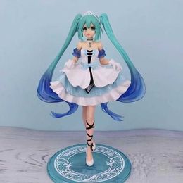 Action Toy Figures Green haired girl White skirt Anime Peripheral Collectible Models Decorative Decorations Children Kawaii Gift Y240516