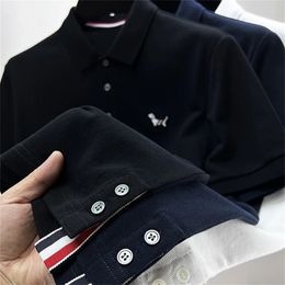 100%Cotton Luxury Brand Mens Polo Shirt Summer Lapel Dog Embroidered Short sleeved Tshirt Split hem Korean Wear Topt 240511