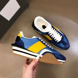 2024 Luxury James Casual Sneaker Shoes Side Stripe Trainer Suede & Nylon Calfskin Skateboard Walking Chunky Rubber Sole Blue White Black Designer Men Skate Shoe box