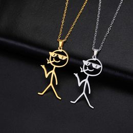 Sunglasses Smoking Boy Pendant Necklace For Men Women Cool Punk Stainless Steel Choker Necklaces Jewellery Accessories Gift