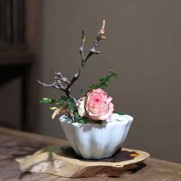 Vases Japanese style Ikebana bracket ceramic lotus seed board shape flower arrangement vase tea table Zen Utensil floral art fixing tool J240515