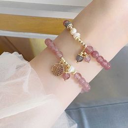 Super Fairy Princess Wind Strawberry Crystal Fortune Round Brand Bracelet~Sweet Girls Heart in Peach Blossom Hand String Boudoir