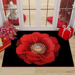 Carpet Simple red rose door mat anti slip machine washable indoor and outdoor carpets suitable for kitchen bathroom home decoration H240516