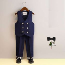 Baby Boys 1 Year Vest Pants Flower Bowtie 4PCS Birthday Dress Kids Beaufitul Photograph Suit Children Formal Wedding Tuxedo Set