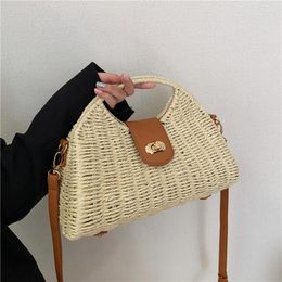 Totes Women's Handmade Basket Half-round Beach Handbag Straw Woven Crossbody Bag Summer Rattan Shoulder