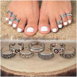 Jewellery Retro Hollow Carved Star Moon Toe Rings Adjustable Opening Finger Ring For Women Boho Beach Foot Drop Delivery Otgyv