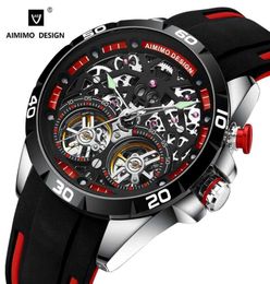 Wrist watch AIMIMO DESIGN Men039s Double tourbillon Automatic Hollow out Machine Watches Men Luminous Waterproof 30M Clock Relo1270693