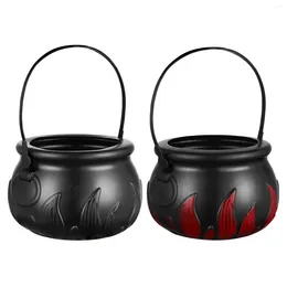 Plates 2 Pcs Witch Jar Party Candy Halloween Container Pot Witches Cauldron Black Decor Decorate Portable Bucket