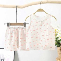 Clothing Sets Summer New Gauze Cotton Boys and Girls Tank Top+Shorts Set Korean Childrens Home Clothing Baby 2-piece Set WX