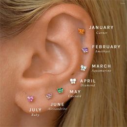 Stud Earrings 1PC Stainless Steel Birthstone Little Ear 12 Zodiac Signs Crystal Zirconia Butterfly Earring Party Wedding Jewellery