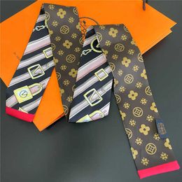 Designer Silk Scarf For Women Scarves Spring and Autumn Season Versatile Blue Simulated Silk Scarf Women's Long Neckband Tie Bag Ribbon Thin Narrow end