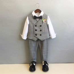 Children Formal Double Breasted Flower Boys Wedding Dress Kids 1 Year Birhtday Photograph Suit Toddler Performance Costume