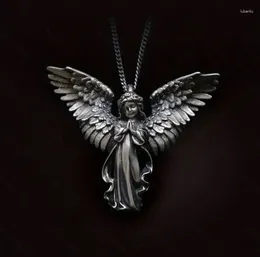 Pendant Necklaces Exquisite Retro Nostalgic Silver Colour Double Winged Angel Necklace Trendy Men Hip Hop Jewellery Accessories Gift