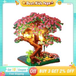 Kitchens Play Food Mini cherry blossom treehouse with lighting model building block city street view cherry blossom house bricks childrens toys girl gifts S24516